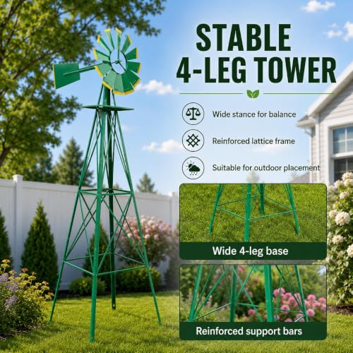 8FT Windmill for Yard Garden Decoration (Green)