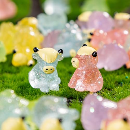80 Pcs Mini Yak Figurines Bulk Mini Cow Figurines Cake Decorations Miniature Resin Sculpture Ornament Micro Landscape Office Garden Desk Party Tabletop Decor (Glitter Yak-80p)