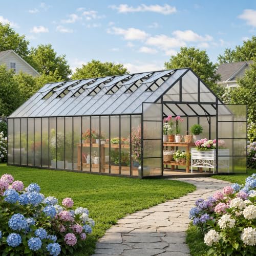 28x10x10 FT Polycarbonate Greenhouse with 6 Roof Vents (28x10x10 FT)