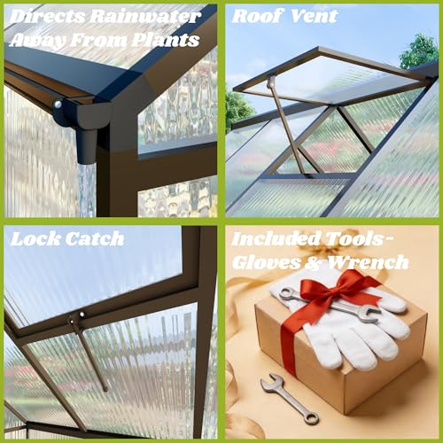 8x8FT Outdoor Greenhouse with Roof Vent (Charcoal Black / 8×8FT)