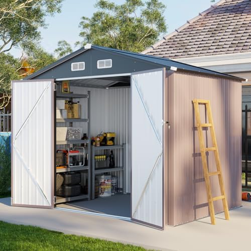 6' x 8' Storage Shed Outdoor Steel Brown (Brown / 8'x6'w)