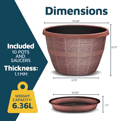 10 Inch Whiskey Barrel Planters Outdoor Pack of 10 (10 Count)