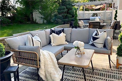 4 Pieces Patio Furniture Set (4PCS Sofa Set / Grey)
