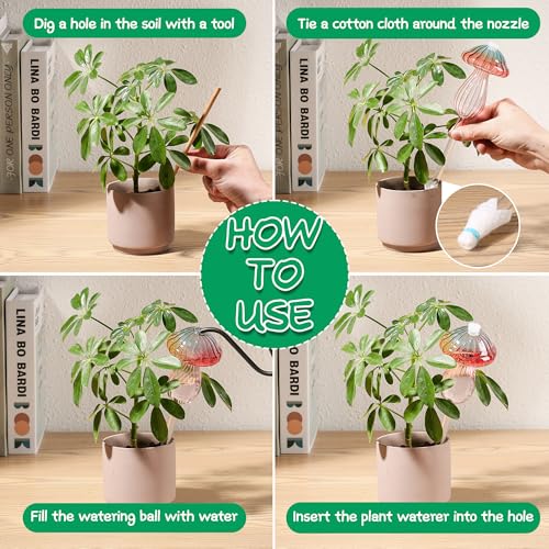 4 Pack Self Watering Globes for Plants Mushroom Glass Plant Watering Globes (4 Count)