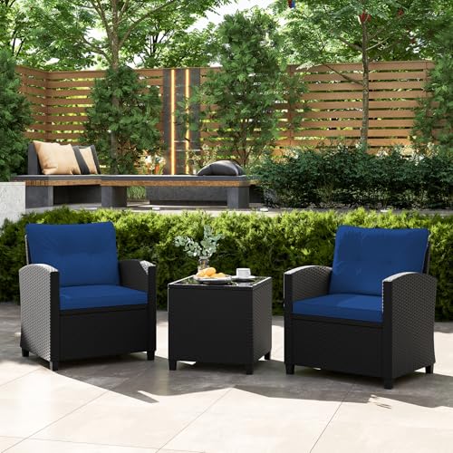 3 Piece Patio Furniture Set (Black-navy)