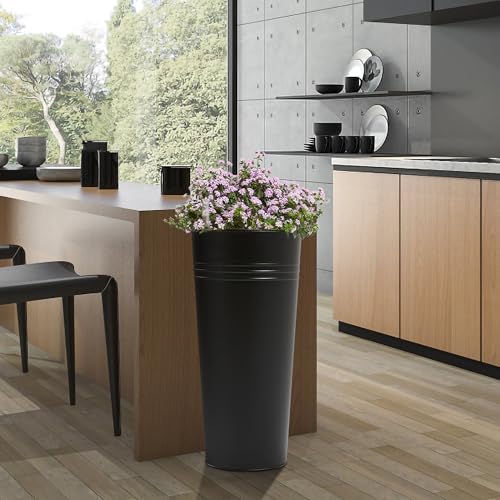 25'' Tall Galvanized Steel Planter Pot with Water Level Indicator (Black / 25'' H.)
