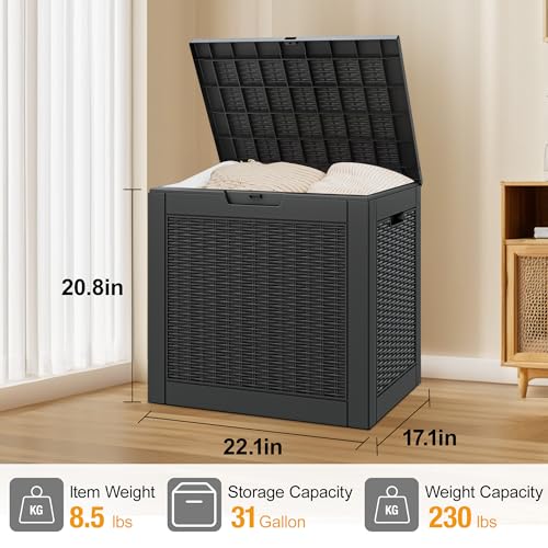 31 Gallon Outdoor Storage Box Waterproof Deck Box for Patio (Black / 31 Gallon)