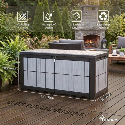 134 Gallon Outdoor Deck box w (Wood-Grain Deck Box / 134 Gallon / Wood-Grain Gray)