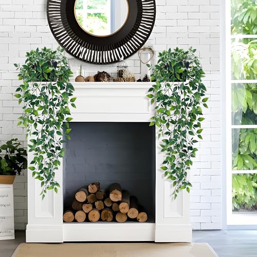 2Pcs Fake Hanging Plants with Pot Eucalyptus Leaves Fake Vines (Mandala Vines / 2Pcs Plants with Pot)