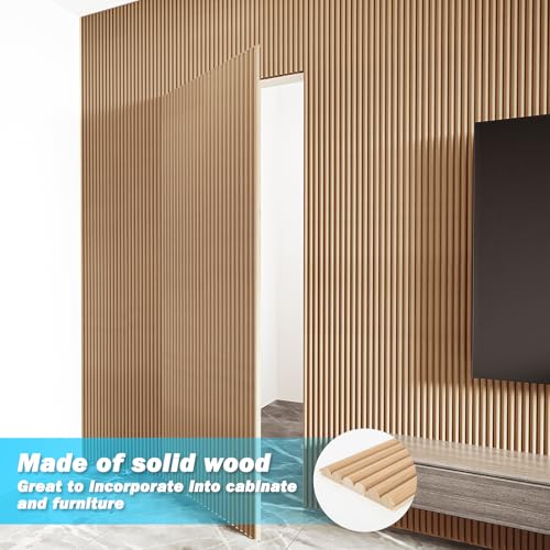 108 x 5.7 Inch Fluted Wood Wall Paneling for Home Decor (8Pcs-108 x 5.7 Inch / Beaded Oak)