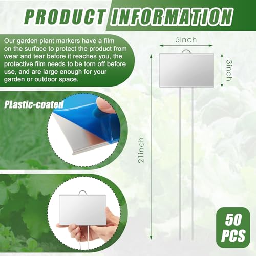 50 Pcs Large Plant Marker (5'' X 3'' with 21'' Stake / Silver)