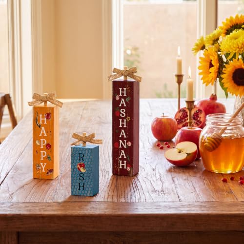Smile Rosh Hashanah Wooden Vertical Block Decorfor Jewish New Year Home Kitchen (Letter Hashanah)
