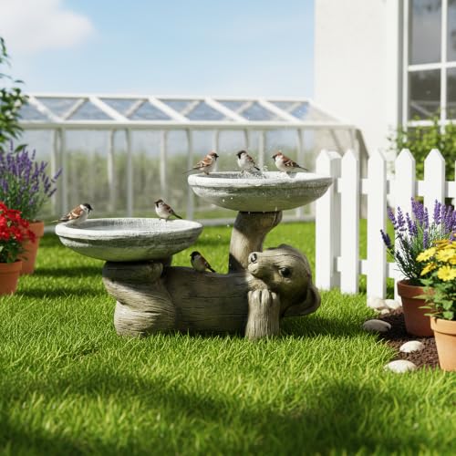 16.3" Fibre Reinforced Concrete Outdoor Birdbath (16.3inches / wood color)