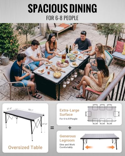 Large 55.1" Folding Camping Table (8p-pro-55.1"×27.6" - Adjustable Height)