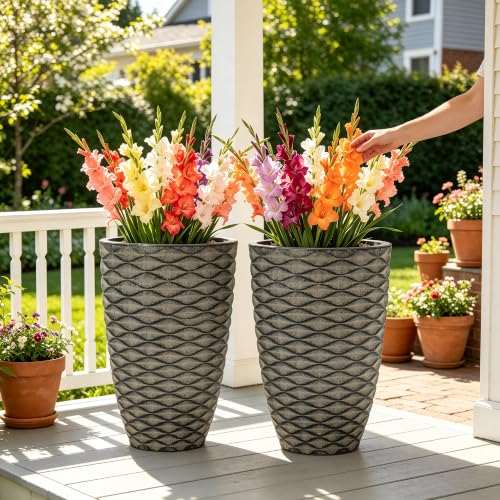 Autodaya 20" Tall Outdoor Planters Set of 2 Plant Pots (Weathered Black-20"h)