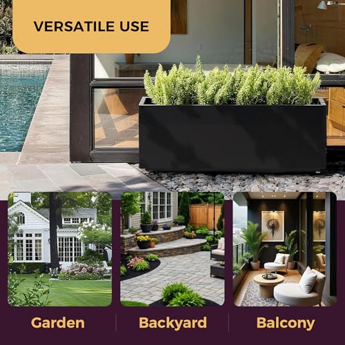 Outdoor Metal Planter Box 40Wx12Dx16H (40Wx12Dx16H / Black)