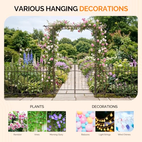 Garden Arbor Arch for Wedding Ceremony Party (Flat Top with Gate,Bronze)