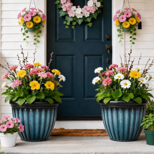 15" Large Flower Pots Set of 2 Plastic Planters for Outdoor Plants