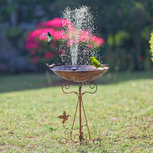 13" Vintage Metal Bird Bath with Cast Iron Pedestal (Brown-1)
