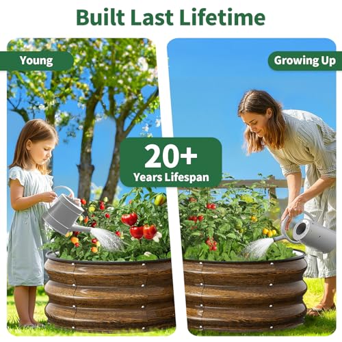 Round Metal Raised Garden Bed (Walnut Finish / 2x2x1FT)