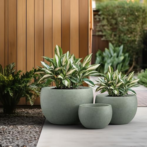 Set of 3 Mint Green Concrete Bowl Planters 19.9" 15.7" 11.8" Dia (3 Count)