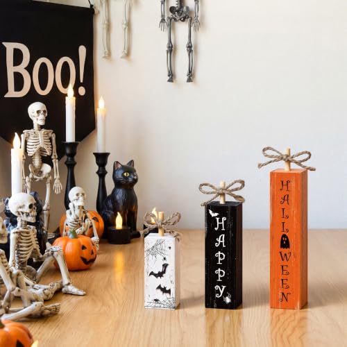 Smile Halloween Wooden Standing Block Decor Happy Halloween Spider Web Bats (Letter Halloween)