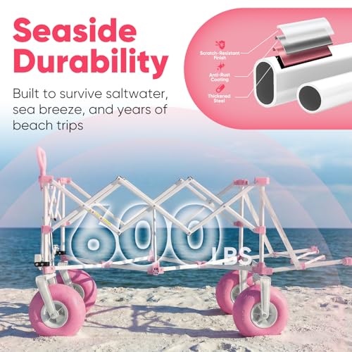 Heavy Duty Beach Wagon with 9" Big Sand (Pink)