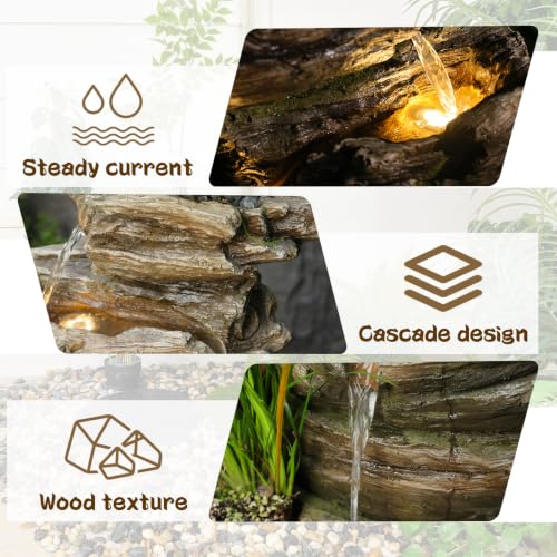 28" Wood Outdoor Water Fountain with Planter for Garden Decor (27.56"H / Brown)