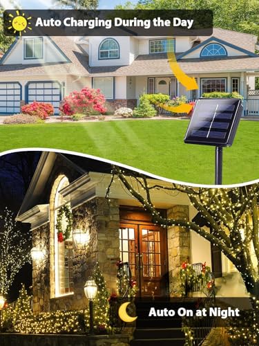 Solar String Lights Outdoor 2 Pack 400 LED 132FT Christmas Light Warm White (Warm White / 2 Pack (400LED))