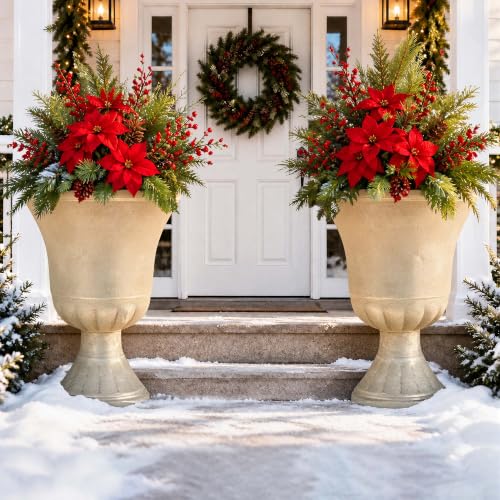 Autodaya 22"Tall Large Urn Planters for Outdoor Plants Set of 2 Flower Pots (22"-antique Ivory)