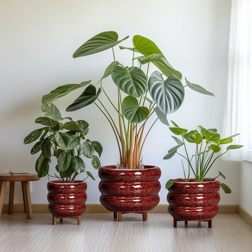Ceramic Flower Pots (8 Inch / Leopard Print Red)