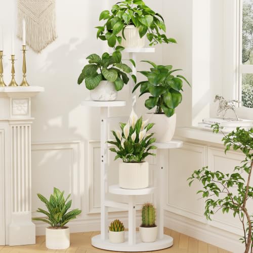 Wood Small Plant Stand Table Tall for Indoor Corner (Pure White / 4 Tier)