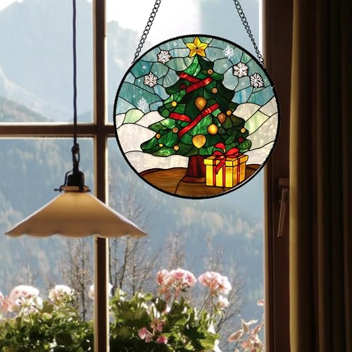 Halloween Spooky Ghost Stained Glass Window Hanging Suncatcher Gifts 15" (Green White / 14.9x14.9 IN)