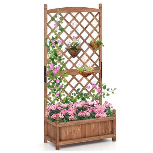 Raised Garden Bed with Trellis (Brown / 28"Lx13"Wx60"H)