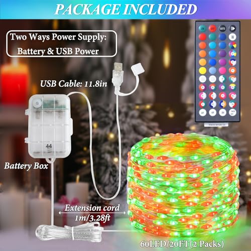 Fairy Lights 34 Colors Changing (Silvery Wire / 2 Pack 60LED/40FT)