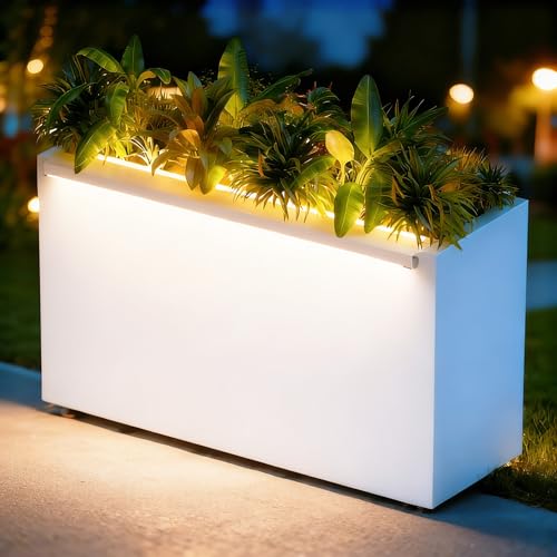 30" H Rectangular Metal Planter with Led Light for Indoor Outdoor White (White / 16.1"H×10"W×30"L)
