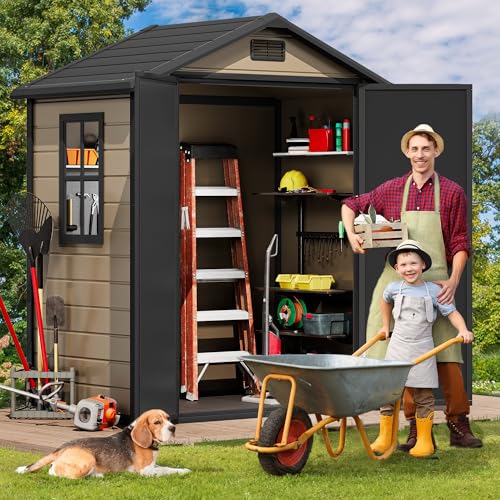 6x4 FT Outdoor Storage Shed with Reinforced Floor (Brown / 6 x 4 FT)