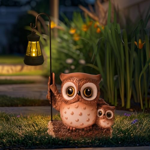 Garden Statues Owl with Solar LED Lantern
