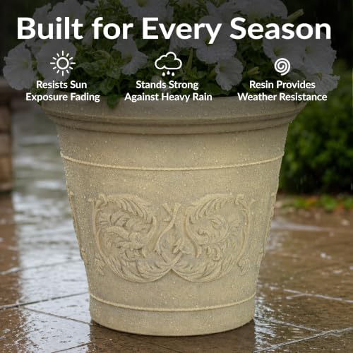 Sunnydaze Arabella 16'' Plastic Planter Pot for Plants (Beige / 16 in)