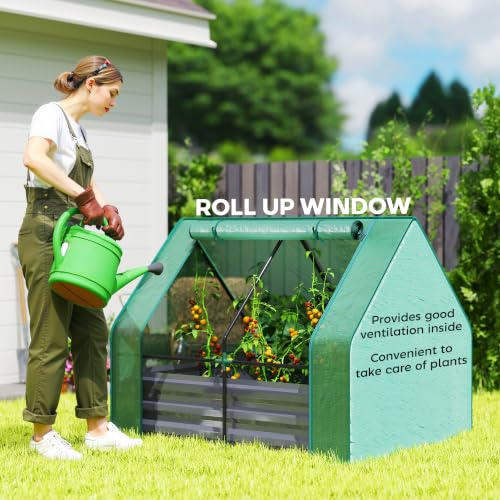 4 x 3ft Metal Planter Box with Mini Greenhouse (Green and Dark Gray)