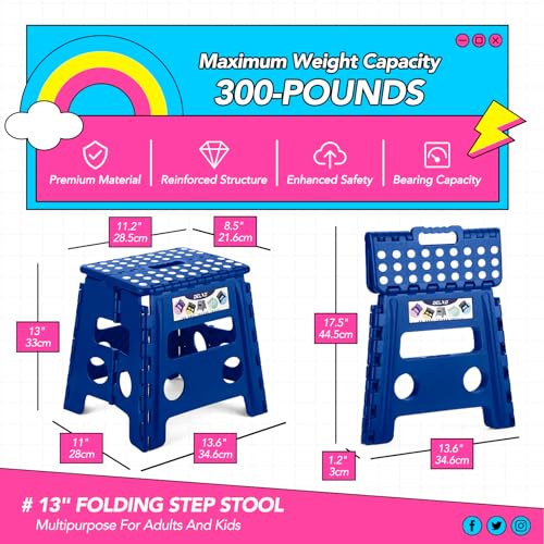 Folding Step Stool 13 inch 2 Pack (Blue / 13 Inch-2 Pack)