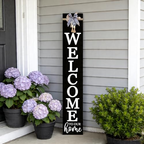 Vertical Wood Welcome Sign 47.2x7.8 Inch Farmhouse Rustic Decor for Front Porch (Black / 7.8" x 47.2" / Welcome To Our Home)