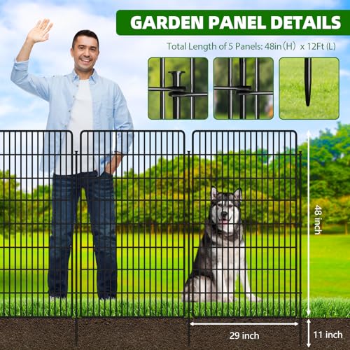 5 Panels Garden Fencing Animal Barrier with Lock (48in(H))