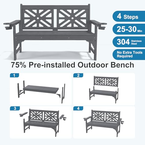 Oversized Outdoor Bench Set of 2 (Grey / 2pcs)
