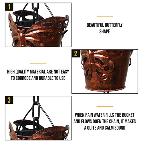 8.5FT Butterfly Iron Rain Chain for Gutters and Rain Barrel+Adapter (Bronze)
