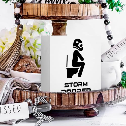 Funny Bathroom Decor Storm Pooper Stormtrooper Wooden Box Sign 5 x 5 Inches (White 1617 / Wooden box（5.1 x 5.1 inches）)