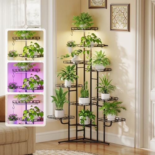 Plant Stand Indoor with Grow Lights (Black / 10-Tier with grow light)