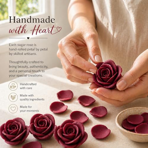 Edible Deep Burgundy Rose Toppers (Burgandy)