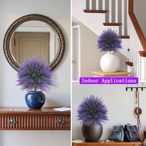 24" Set of 4 Artificial Lavender Topiary Bushes with Ground Spike (Purple Lavender)