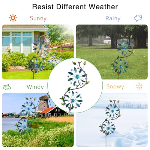 Wind Spinner for Yard and Garden Windmill Outdoor Metal Kinetic (13-Blue)